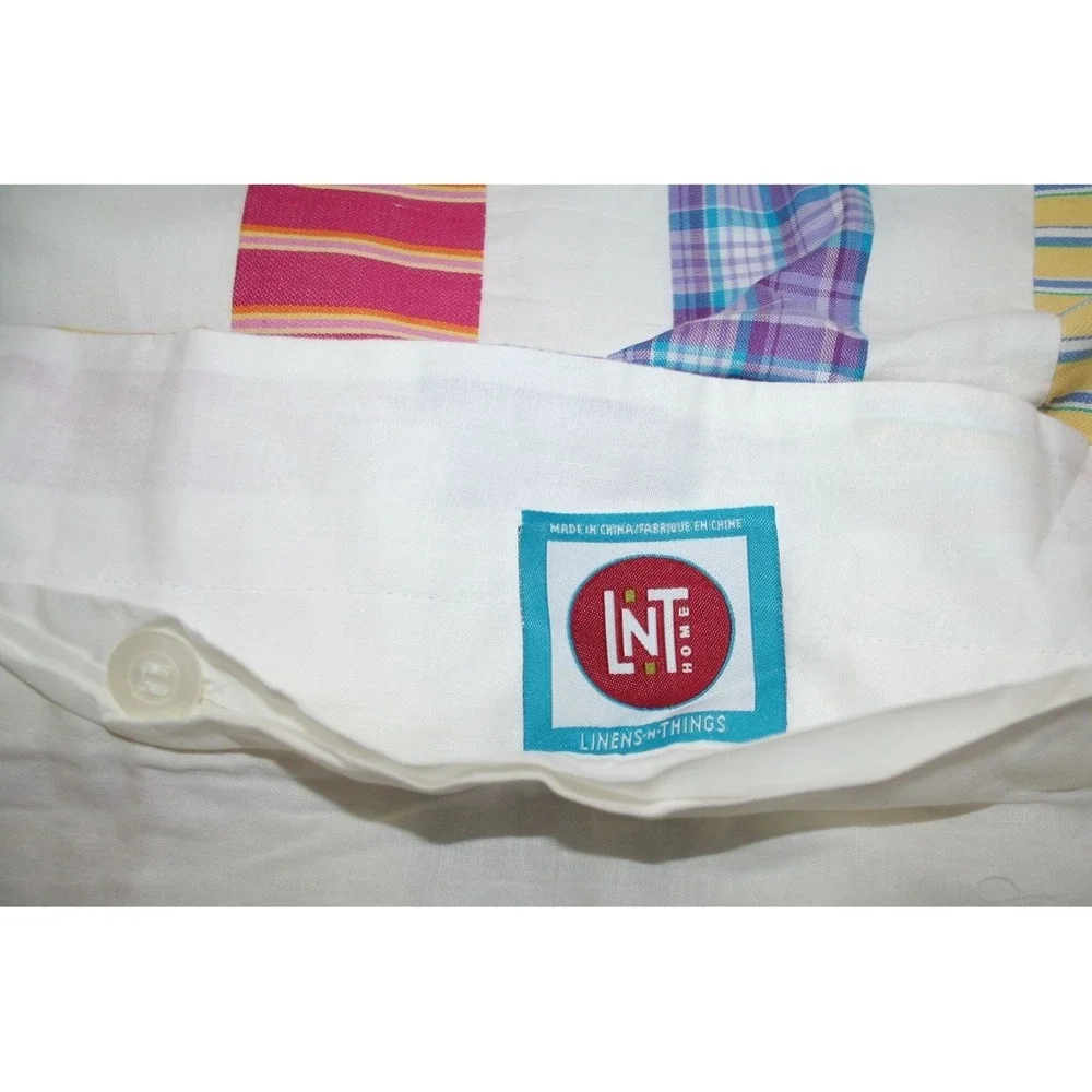 Linens N Things Havana King Pillowcases Shams Cotton Madras Patchwork Plaid Prep
